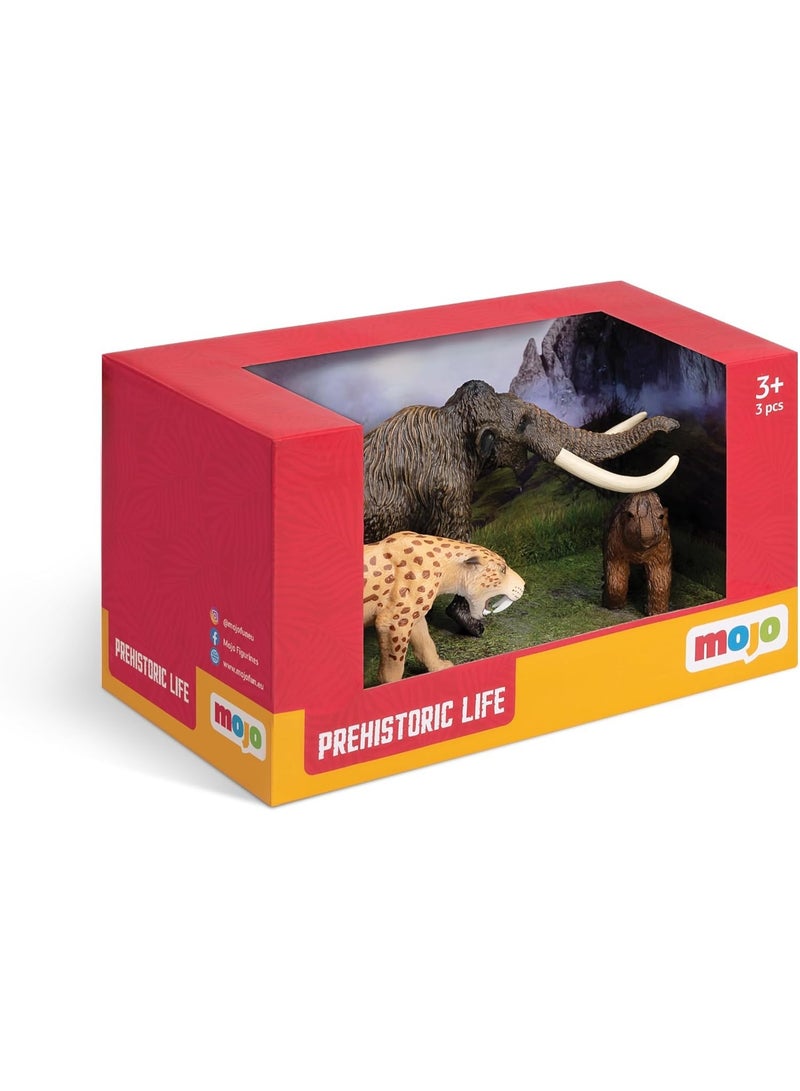 موجو **مجموعة هدايا موجو حياة ما قبل التاريخ – 3 قطع (380041) – مجسمات لعب واقعية للماموث الصوفي، ماموث صغير، وسميلودون (النمر ذو الأسنان السيفية) - Image 2